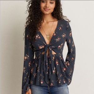 American Eagle Floral Cut-out Top